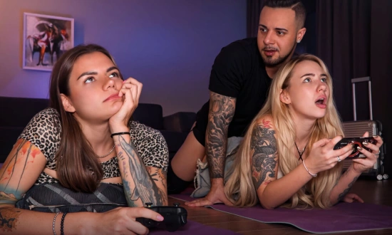 Thumbnail video 'Bella Mur & Lana Banana Ignore Big Cock While Gaming – Passionate Ignore Sex'