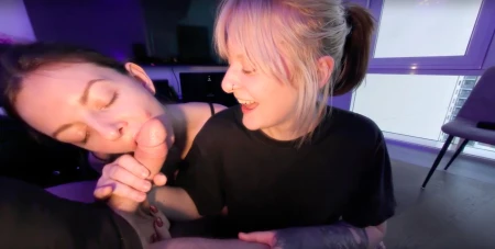 Thumbnail video 'Behind The Scenes Double Blowjob Mouthcum From Rebeka Ruby And Her Friend Brille'